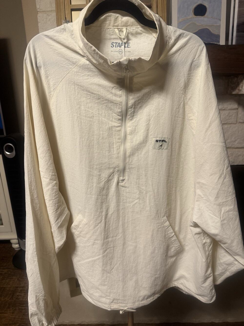 Staple Ivory Windbreaker Jacket Men's Size 2XL Logo Zip Drawstring Pockets